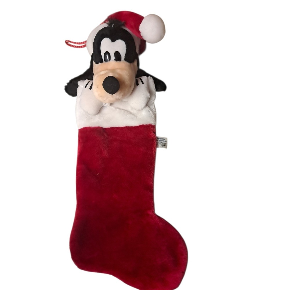 Vintage Goofy 3D Christmas Stocking Red Plush White Paws Gloves 20 Inch Disney